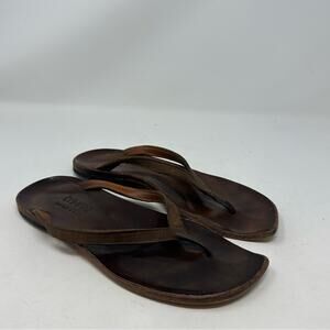 Cydwoq Hand Made USA Flip Flop Sandals Womens 38 8 Boho Casual Brown Leather